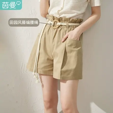 【商场同款】茵曼阔腿显瘦短裤女士2023春季新款通勤编织腰带裤子图片