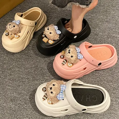 洞洞鞋女春款踩屎感时尚厚底拖鞋外穿防滑软底情侣款包头沙滩鞋潮图片