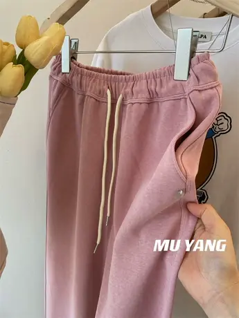 2023韩国新款贝壳扣舒服棉料束脚卫裤女百搭运动宽松休闲显瘦裤子图片