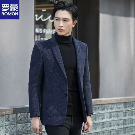 罗蒙羊毛呢子西服男秋冬毛呢大码非羊绒时尚加厚小西装休闲单外套图片