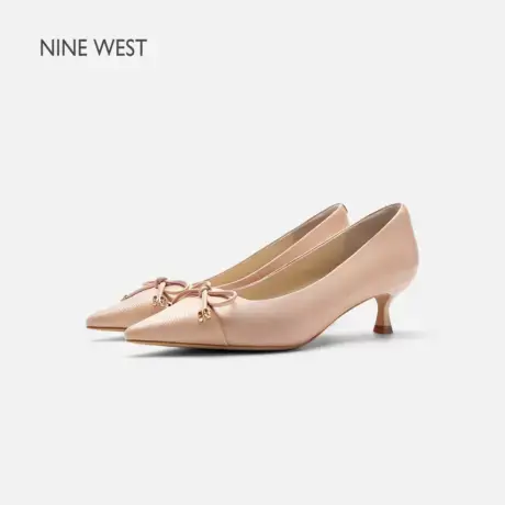 【商场同款】Nine West/玖熙蝴蝶结浅口高跟鞋女2025新款中跟羊皮图片