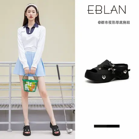 EBLAN/伊伴蝴蝶结水钻厚底拖鞋女外穿2025夏季新款鱼嘴一脚蹬凉拖商品大图