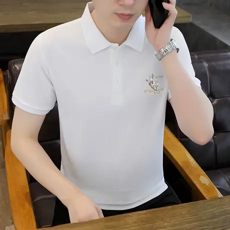 翻领POLO男短袖T恤夏季潮牌休闲修身半袖衬衫领英伦风男装上衣服商品大图