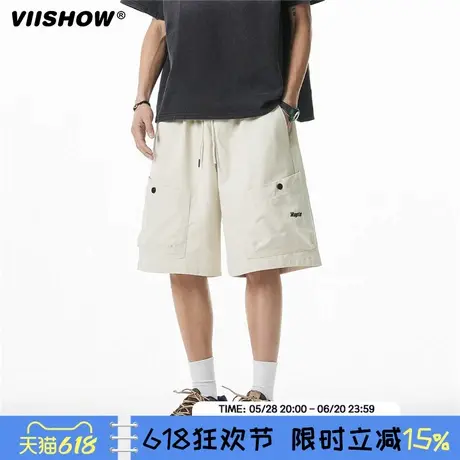 VIISHOW日系复古多口袋工装短裤男女潮牌阿美咔叽宽松直筒五分裤图片