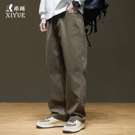 美式纯棉休闲裤男2025夏季新款宽松大码男士胖子潮牌直筒阔腿裤子图片