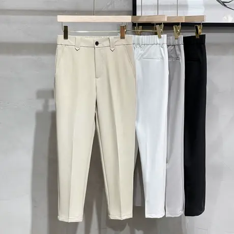 高级感休闲西裤男士夏季薄款冰丝垂坠感高端百搭修身小脚九分长裤图片