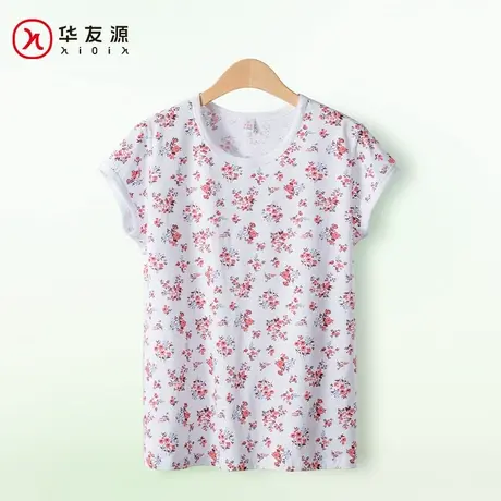 华友源春夏季妈妈短袖T恤女纯棉上衣中老年人印花打底衫奶奶汗衫商品大图