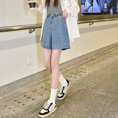 唐狮春夏季新款牛仔短裤女天丝阔腿裤宽松显瘦潮流五分中裤图片