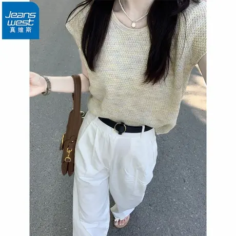 NR真维斯插肩袖短款短袖t恤女2025夏季新款宽松百搭休闲针织上衣商品大图