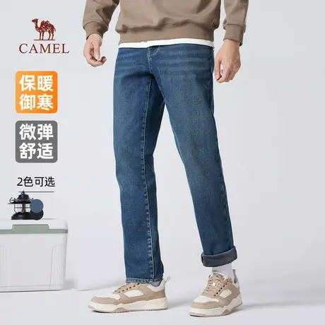 骆驼男装直筒牛仔裤男士2025新款冬季棉感加绒保暖弹力休闲长裤子商品大图