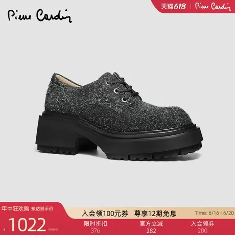 皮尔卡丹女鞋真牛皮绒面高跟系带羊皮舒适内里透气深口休闲单鞋女商品大图