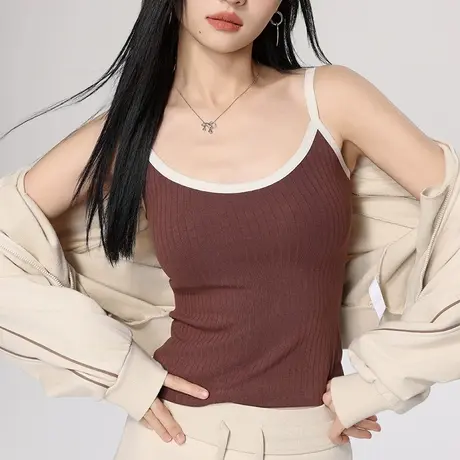 螺纹吊带背心女带胸垫显瘦内搭免穿文胸外穿美背上衣2025年新款夏商品大图