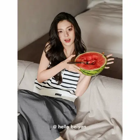 贝妍夏季无袖纯棉睡衣时尚少女ins风收腰显瘦背心长裤两件套套装商品大图