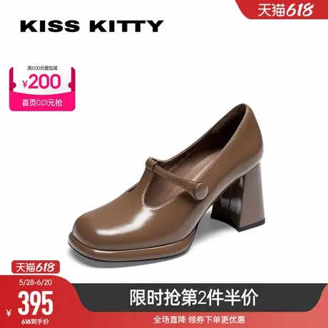 KISSKITTY春夏款复古玛丽珍鞋粗跟高跟鞋不累脚T带小皮鞋厚底单鞋商品大图