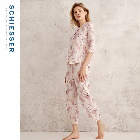 SCHIESSER舒雅25春夏新品女士棉莫代尔七分袖圆领开衫家居服套装商品大图