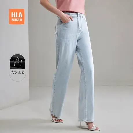 HLA/海澜之家休闲时尚微弹中腰直筒牛仔裤春夏季新款气质长裤女装商品大图