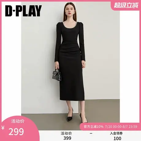 DPLAY【轻奢闪钻系列】2025年秋季新款黑色连衣裙女礼服裙子长裙商品大图