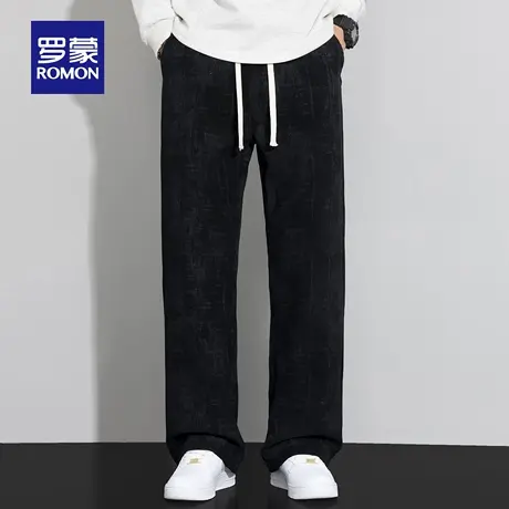罗蒙男士潮流百搭休闲裤2025秋季新款系绳直筒裤时尚简约休闲长裤商品大图