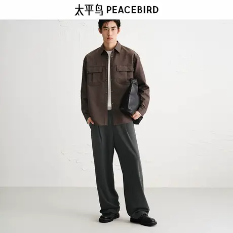 太平鸟男装休闲裤25秋季垂感宽松直筒质感通勤长裤时尚阔腿图片
