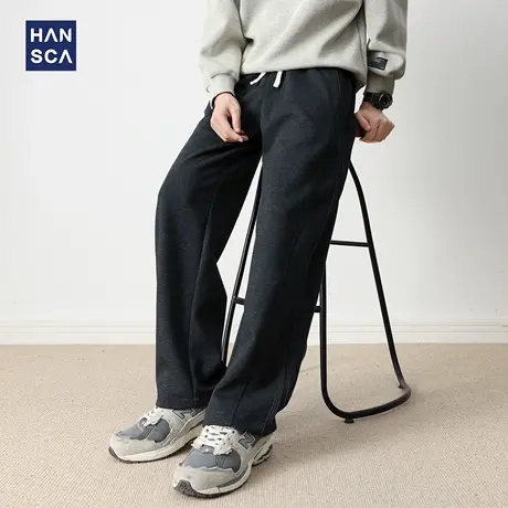 hansca300g美式宽松直筒卫裤男秋季2025新款抽绳运动拼接休闲长裤商品大图
