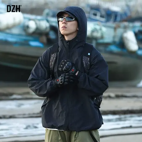 男士户外防风冲锋衣外套男秋季潮牌宽松男装2023新款连帽夹克上衣商品大图