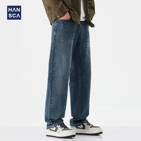 hansca男潮青少年阔腿牛仔裤男宽松直筒2025新款男秋季休闲长裤子商品大图