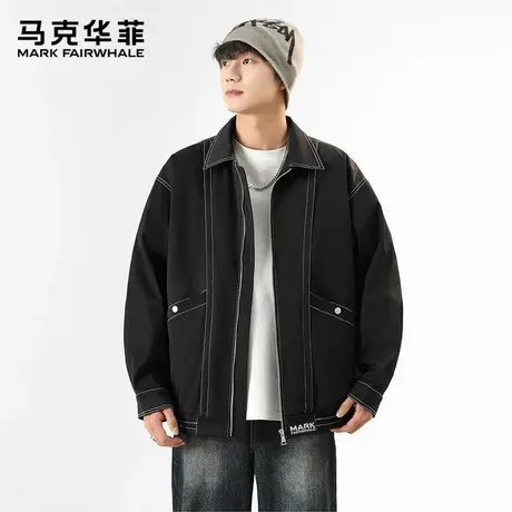 马克华菲翻领休闲夹克男士秋季外套2025新款潮流工装百搭休闲上衣图片