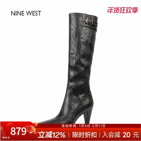 奥莱专供Nine West/玖熙法式复古粗跟弹力靴薄绒高筒靴不过膝长靴图片