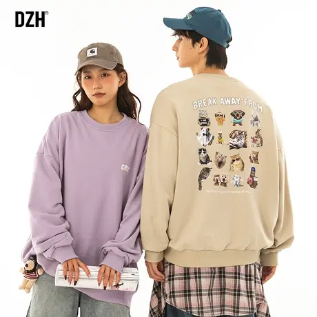 情侣卡通卫衣男秋季潮牌圆领宽松男装2023新款情侣装长袖上衣外套商品大图