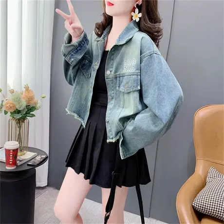短款牛仔外套女春秋新款韩版宽松设计感破边流苏百搭小个子上衣潮图片
