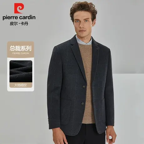 皮尔卡丹羊毛双面呢西服男大格纹秋冬新款商务爸爸休闲正装职业装图片