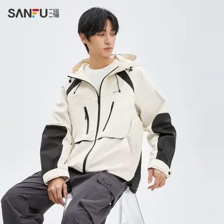 三福2023秋男士撞色拼接外套 潮流时尚宽松连帽上衣男475277商品大图