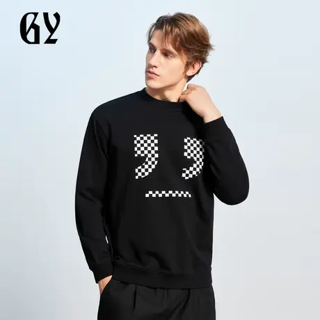 雅戈尔奥莱 GY男装男士圆领卫衣秋冬胸前大logo印花时尚上衣男图片