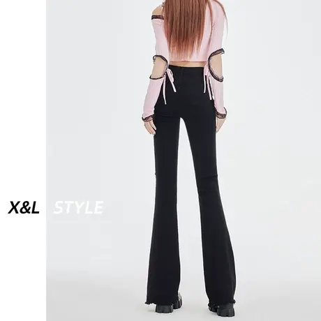 黑色毛边微喇叭牛仔裤女秋冬季2023新款小个子九分高腰显瘦马蹄裤商品大图