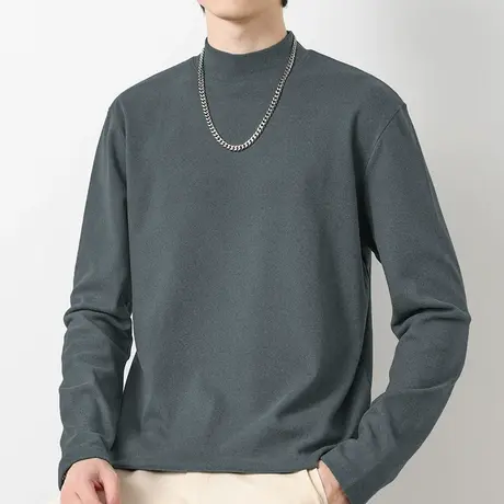 300g重磅德绒打底衫半高领长袖t恤男加绒保暖内搭双面绒中领体恤商品大图