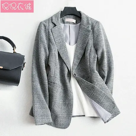 2023秋装新款格子西装长袖外套女短款气质显瘦休闲小个子西服上衣图片