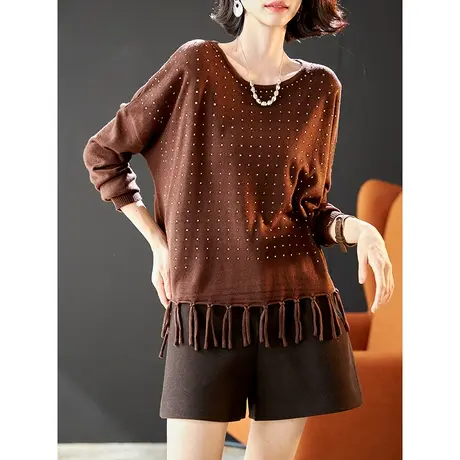 宝诗黎【新品价158元】圆领烫钻流苏针织衫AIY1001商品大图