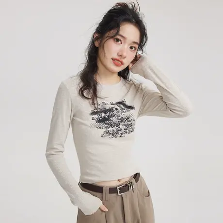长袖修身内搭打底衫2023新款女秋冬洋气减龄超显身材的短款上衣商品大图