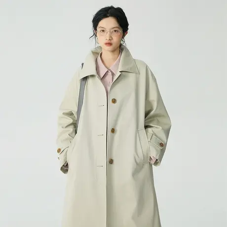 omont蛋挞家 米色风衣外套女春季新复古宽松休闲高级感中长款外套商品大图
