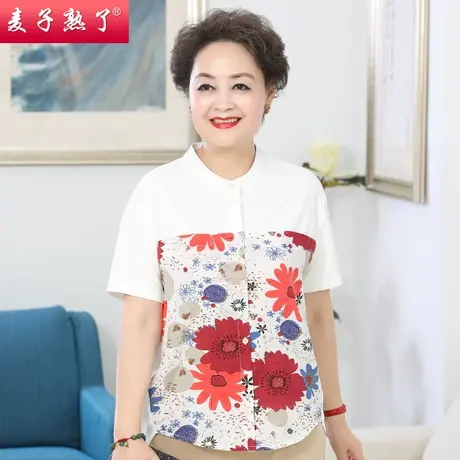 妈妈夏装洋气短袖T恤衬衫50岁中老年人女装小衫雪纺女士上衣服薄商品大图