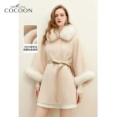 MISSCOCOON23秋冬新款法式千金玛德琳狐狸毛领斗篷式毛呢大衣图片