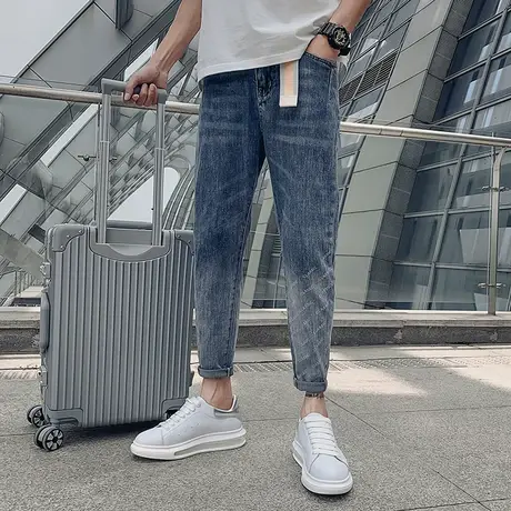 夏季男士牛仔裤九分裤个性休闲裤子宽松修身学生潮牌百搭薄款弹力商品大图