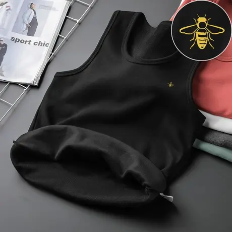 背心男秋冬季内穿健身运动坎肩保暖加绒加厚无袖t恤黑色打底马甲图片