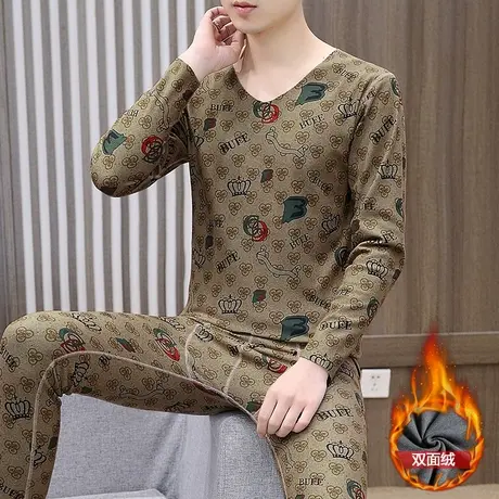 冬季男士保暖内衣套装线衣线裤德绒无痕秋衣裤青少年学生防寒秋裤商品大图