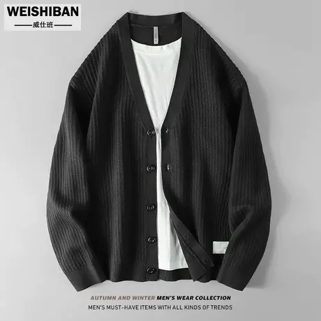 春秋季假两件针织衫男士开衫外套轻奢风长袖套头两件拼接痞帅上衣商品大图