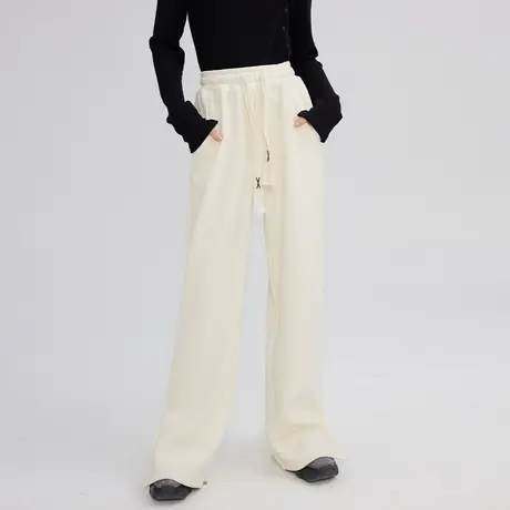 尔给开叉加绒裤子女冬季2022新款高个子休闲直筒拖地裤垂感高级感图片