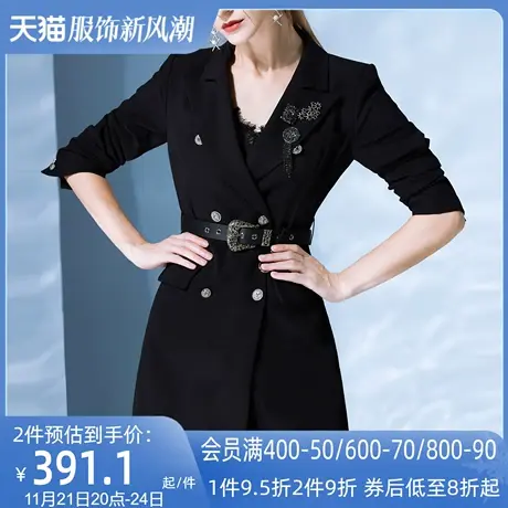 AUI小个子黑色职业气质西装裙秋装2023新款设计感收腰西服外套女图片