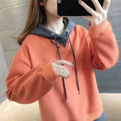 个性设计感撞色连帽卫衣新款2023秋冬百搭上衣外套加绒加厚宽松潮商品大图