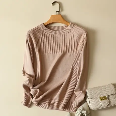 圆领毛衣女宽松慵懒风上衣2024年春装短款内搭低领显瘦针织打底衫图片