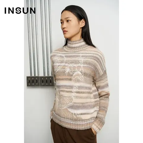 恩裳冬季多色纱线混纺彩色条纹毛针织衫图片